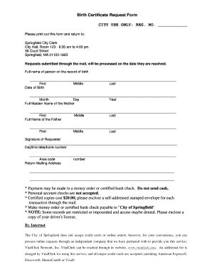Birth Certificate Request Form