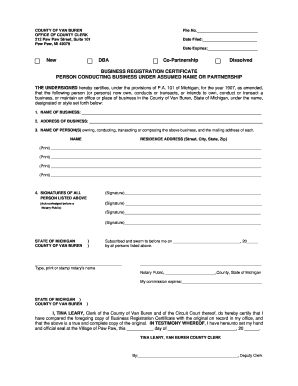 Michigan Business Registration Certificate