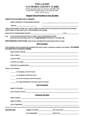 Request for Copy of Vital Records