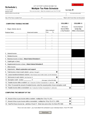 City of Port Huron Income Tax Schedule L