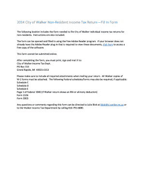 City of Walker Non-Resident Income Tax Return