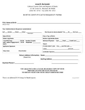 Birth Certificate Request Form