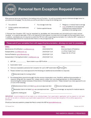 Personal Item Exception Request Form