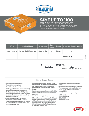 Philadelphia Cheesecake Invoice Rebate Form