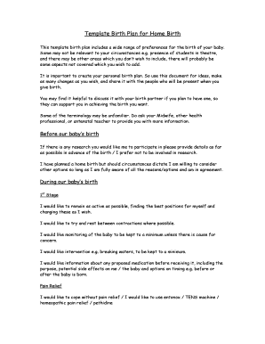 Birth Plan Template for Home Birth