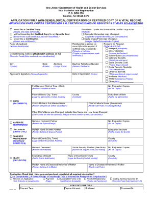 New Jersey Vital Record Application