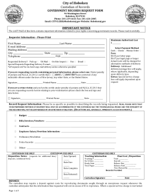 Hoboken Government Records Request Form