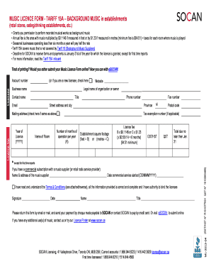 Music Licence Form - Tariff 15A