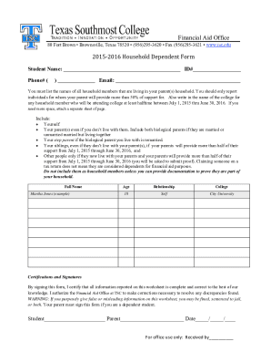 2015-2016 Household Dependent Form