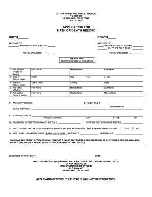 Texas Birth or Death Record Application
