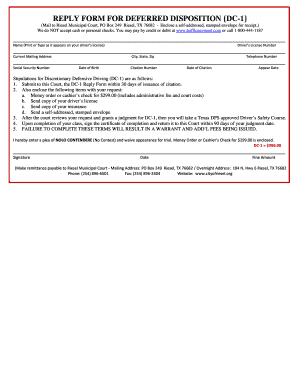 Reply Form for Deferred Disposition DC-1