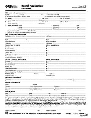Ontario Rental Application Form 410
