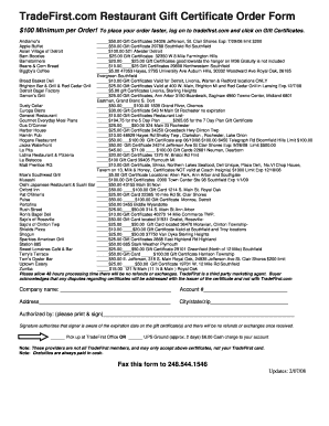 TradeFirst Gift Certificate Order Form