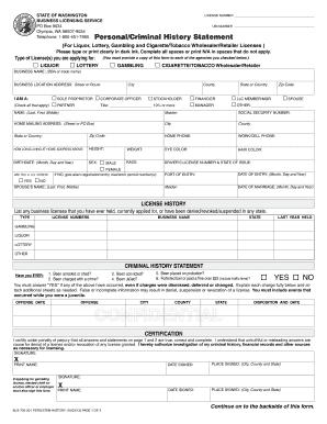 Washington Personal Criminal History Statement