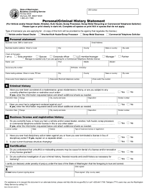 Washington Personal Criminal History Statement