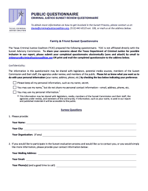 Texas Criminal Justice Sunset Questionnaire