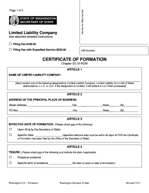 Washington LLC Certificate of Formation