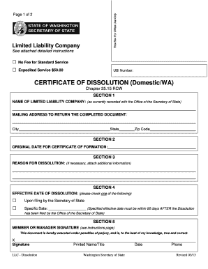 Certificate of Dissolution for Washington LLC
