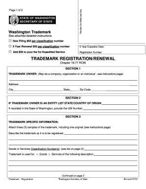 Washington Trademark Registration/Renewal Form