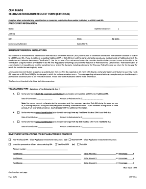 CRM Funds IRA Recharacterization Request Form