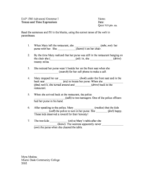 EAP 1560 Advanced Grammar I Name Tenses and