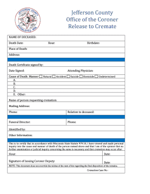 Wisconsin Release to Cremate Form