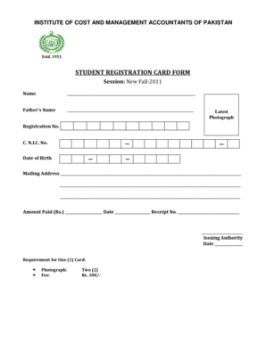 Student Registration Card Form