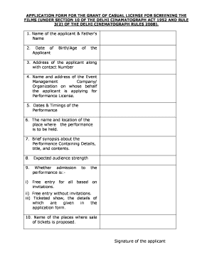 Casual License Application for Film Screening