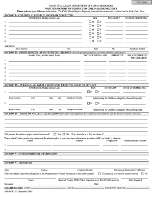 Alabama Child Abuse/Neglect Report Form