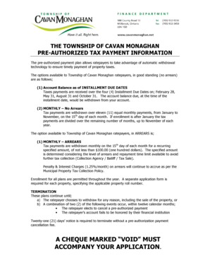 Township of Cavan Monaghan Pre-Authorized Tax Payment Application