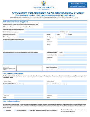 Massey University International Student Application Form