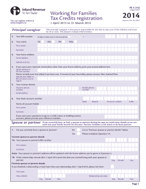 Working for Families Tax Credits Registration Form