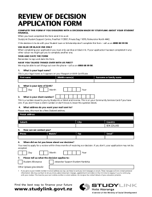 Student Finance Decision Review Application Form