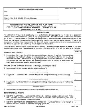California Proposition 36 Plea Form