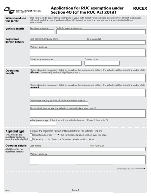 RUC Exemption Application Form
