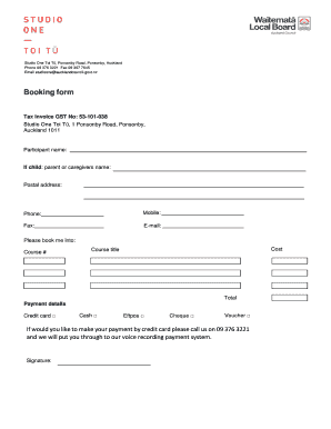 Studio One Toi Tū Booking Form