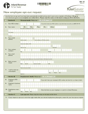New Employee KiwiSaver Opt-Out Form