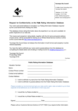 Request for Confidentiality on Public Rating Information Database