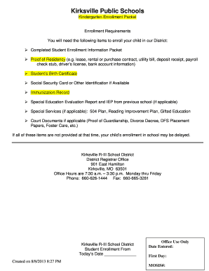Kindergarten Enrollment Form