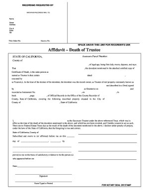 Affidavit Death of Trustee