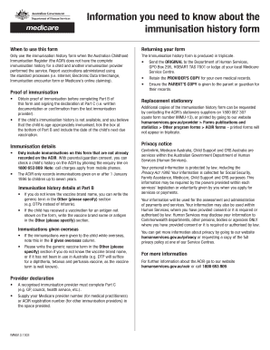 Australian Childhood Immunisation History Form