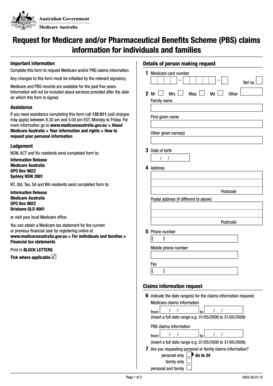 Medicare and PBS Claims Information Request Form