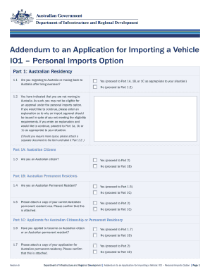 Addendum to an Application for Importing a Vehicle