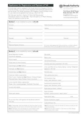 Broads Authority Vessel Registration and Toll Payment Form