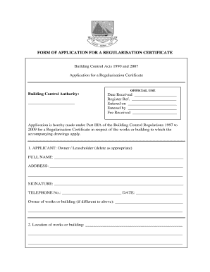 Application for a Regularisation Certificate