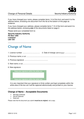 UK Security Industry Authority Change of Personal Details Form