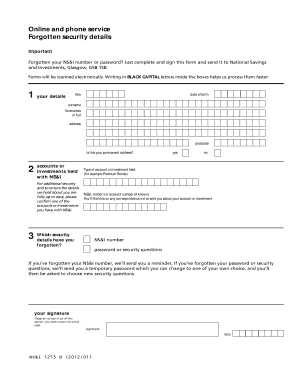 Forgotten NS&I Number or Password Form