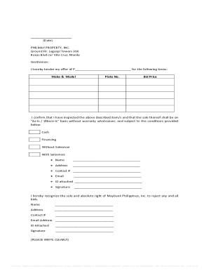 Philippines Property Bid Offer Form