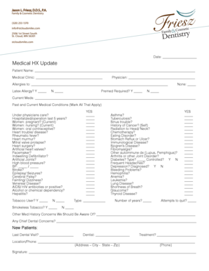 Medical History Update Form