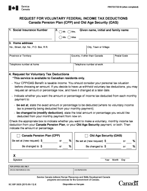 Canada Voluntary Federal Income Tax Deductions Request